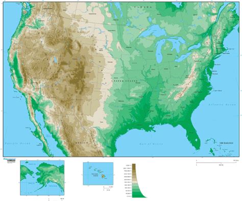 United States Physical Wall Map W Ocean By Map Resources