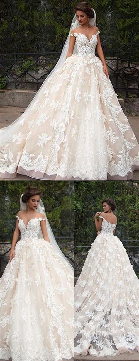 A Line Illusion Jewel Cap Sleeves Court Train Wedding Dress With Lace