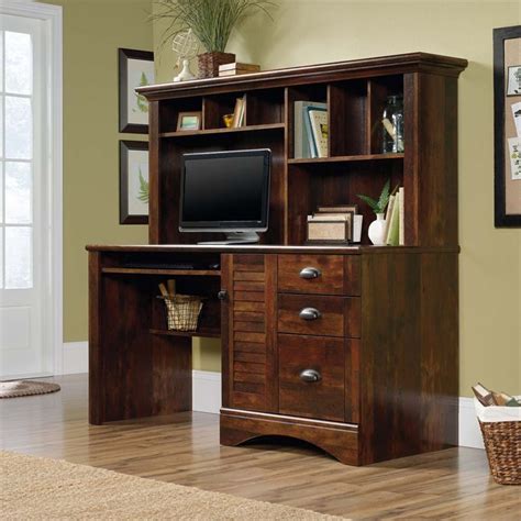 Sauder Harbor View Traditional Wood Computer Desk With Hutch In Curado