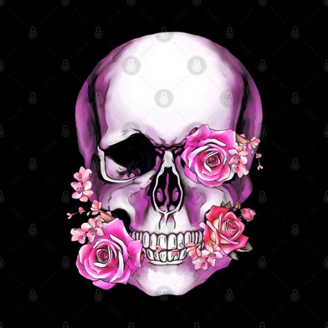 Sugar Skull Skull Art Floral Pink Flowers Skull Design Pin