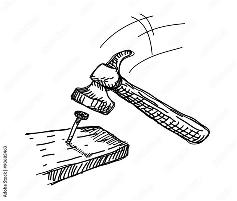 Hammer And Nail Doodle A Hand Drawn Vector Doodle Illustration Of A