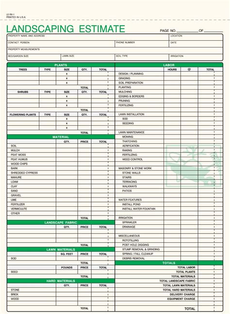 Printable Landscaping Estimate Template For Excel And