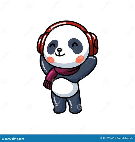 Cute Little Panda Listening Music With Headphone Cartoon Stock Vector