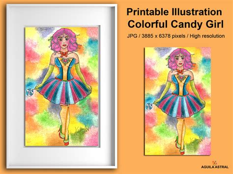 Karina Barrios Printable Illustration Colorful Candy Girl Colorful