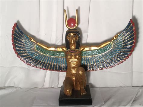 Egyptian Winged Isis Kneeling Goddess Statue 20 12 W And 14 12h