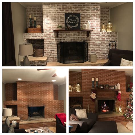 We are still in the process of doing some landscaping, replacing the railing and getting. Painted Brick Fireplace - Before and After | Painted brick fireplace, Fireplace, House