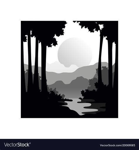 Beautiful Nature Landscape With Silhouettes Of Vector Image