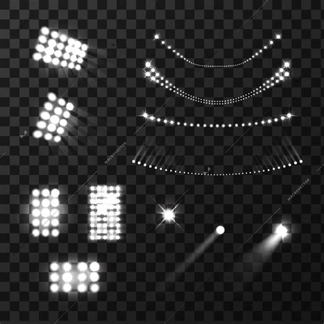 Stadium Lights Lamps And Beams Realistic Black White Set Isolated