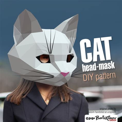 Cat Diy 3d Paper Head Mask Pattern Digital Layout Etsy