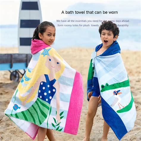 Beach Towel Kids Children Hooded Poncho Dinosaur Swim Beach Bath Towel
