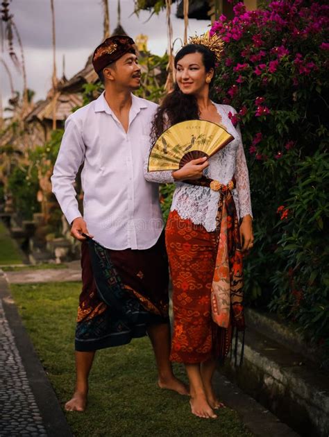 Balinese Culture Multicultural Couple Wearing Traditional Balinese
