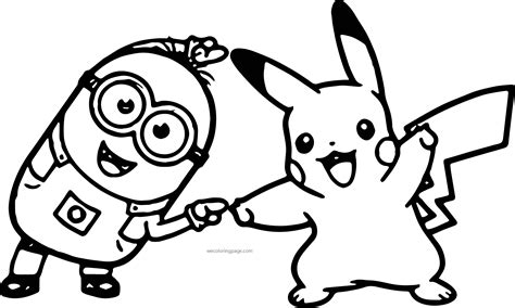 Minion Pikachu Dance Pokemon Coloring Page