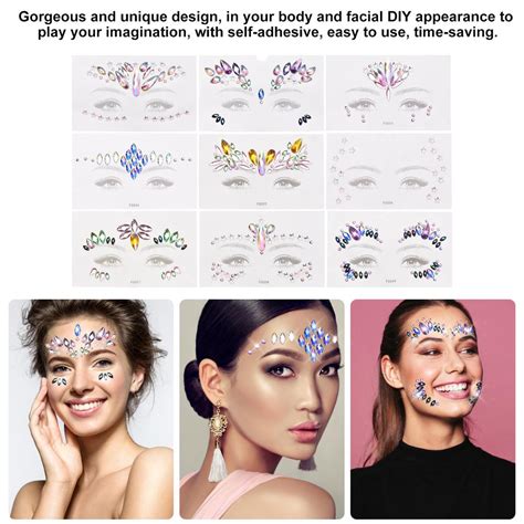 Satın Alın 9 Sets Diy Face Stickers Gems Mermaid Face Jewels Stick On