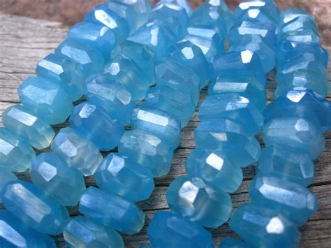 Blue Chalcedony Beads Diamond Finish Nuggets Organic 13mm X 6mm