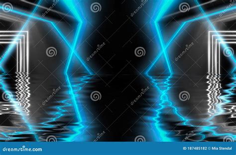 Dark Background Neon Lights Reflection On The Water Modern