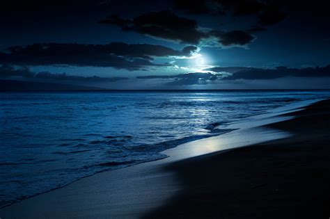 Quiet Moonlit Beach In Maui Hawaii Stock Photo Download Image Now