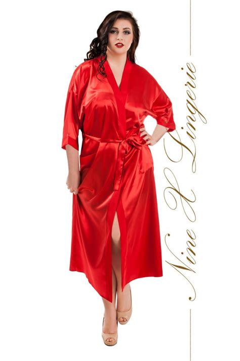 nine x womens satin long robe s 7xl plus size dressing gown lingerie red ebay