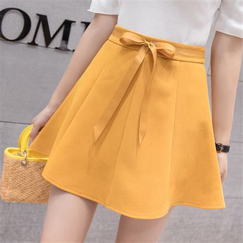 2018 New Spring Autumn Sweet Ribbons Pleated Mini Skirt With Inner