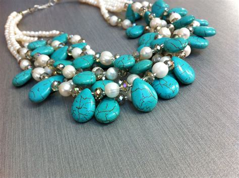 Stunning Pearl And Turquoise Necklace Necklace Turquoise Beaded