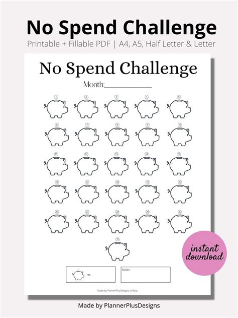 No Spend Challenge 1 Month No Spending Challenge Printable No Spend