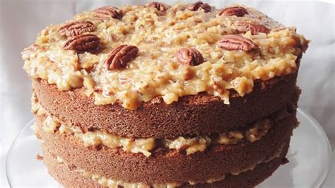 Three layers of moist chocolate cake that are stacked, one on top of another, with a sweet and gooey caramel flavored frosting, laced with coconut and pecans, in between. THREE LAYER GERMAN CHOCOLATE CAKE!! - Sweet & Savory Recipes