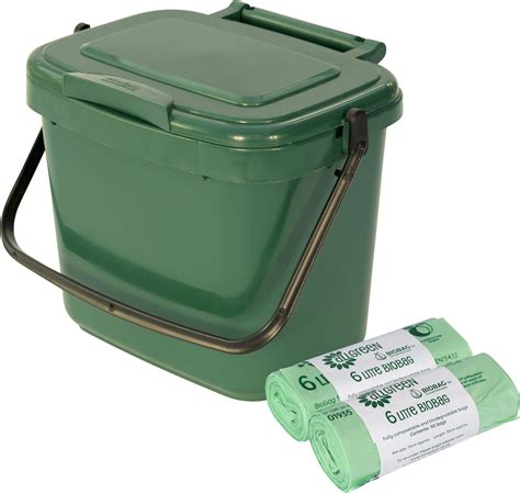 Green Kitchen Compost Caddy 5l Small And 100x 6l Compostable Bags