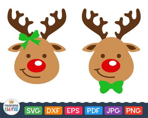 Rudolph Svg Santa Reindeer Head With Red Nose Svg Christmas Etsy