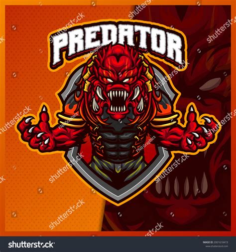 Alien Predator Monster Mascot Esport Logo เวกเตอร์สต็อก ปลอดค่า