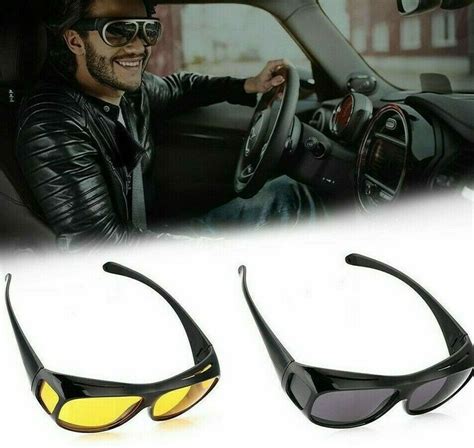 2 pair hd day night vision glasses driving sports wraparound fit over sunglasses