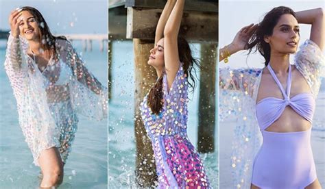 Beach Beauties Sonakshi Sinha Manushi Chillar And Aamna Shariff Sparkle In Their Attires Check