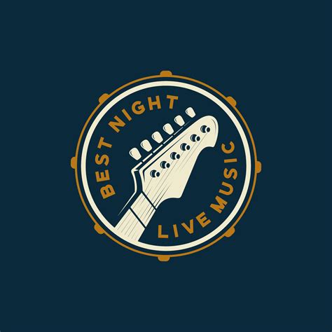 Vintage Logo For Music Festival With Inscription Live Music Guitar