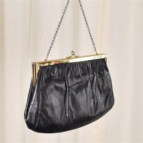 1950s Vintage Small Black Leather Purse Black Leather Purse Black