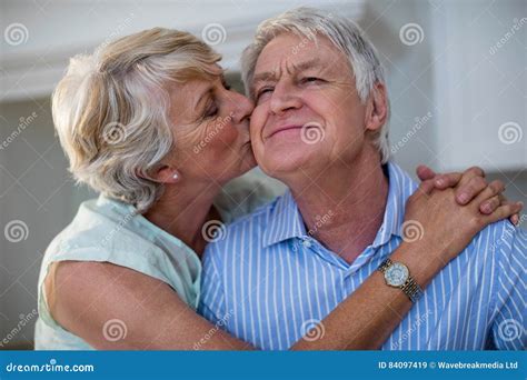 Senior Woman Kissing Her Partner Stock Image Image Of Domicile Care