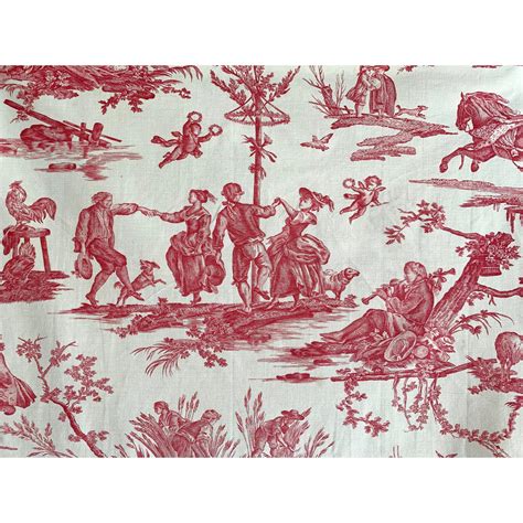 Vintage French Toile De Jouy Fabric Le Quatre Seasons Red And White