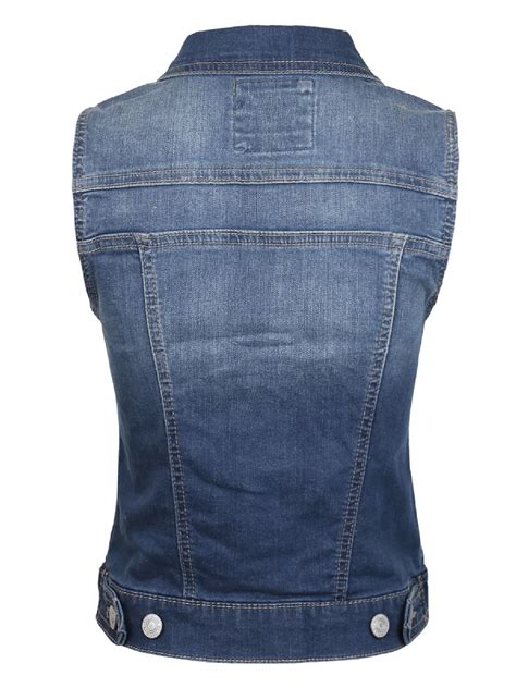 Made By Olivia Womens Junior Fit Sleeveless Button Up Jean Denim