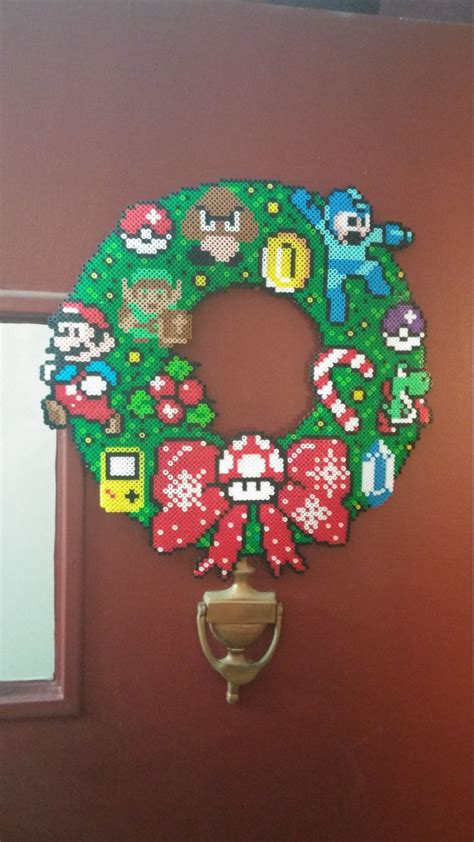Retro 8 Bit Nintendo Perler Fuse Bead Christmas Holiday Wreath Perles