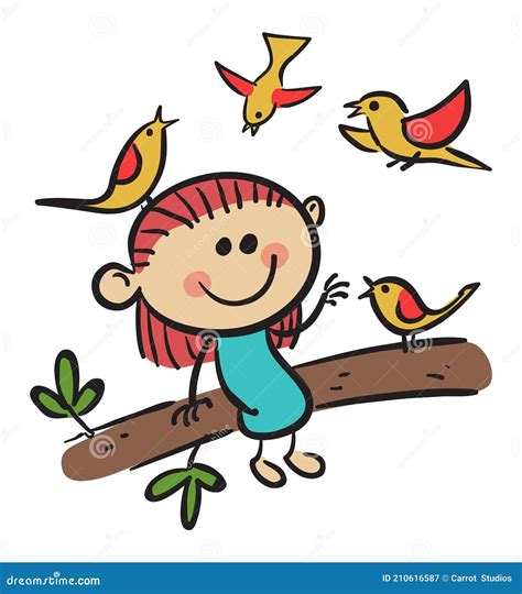 Cute Girl With Birds Stock Illustration Stock Vector Illustration Of