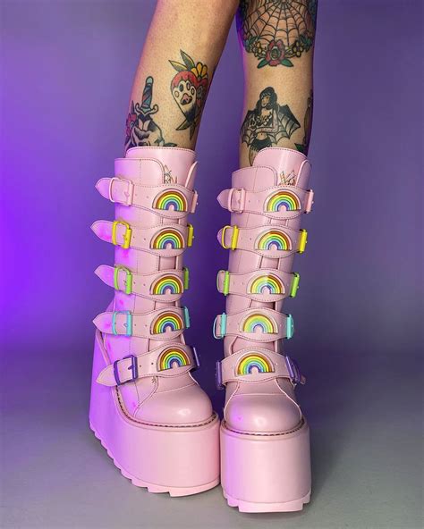 Rave Wonderland Yru Dune Rainbow Pastel Pink Platform Boots In 2022