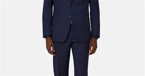 Mens Navy Blue Pinstripe Suit In Super 130 Wool Boggi Milano