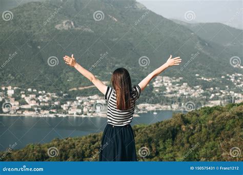 The Girl Raises Her Hands Up Stock Image Image Of Person Leisure 150575431