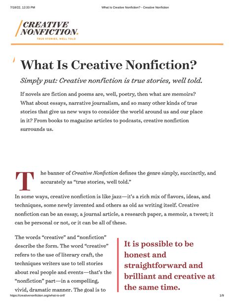 What Is Creative Nonfiction Creative Nonfiction T It Is Possible To