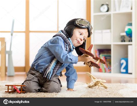 Children Dreams And Imagination Concept Adorable Little Boy Playing