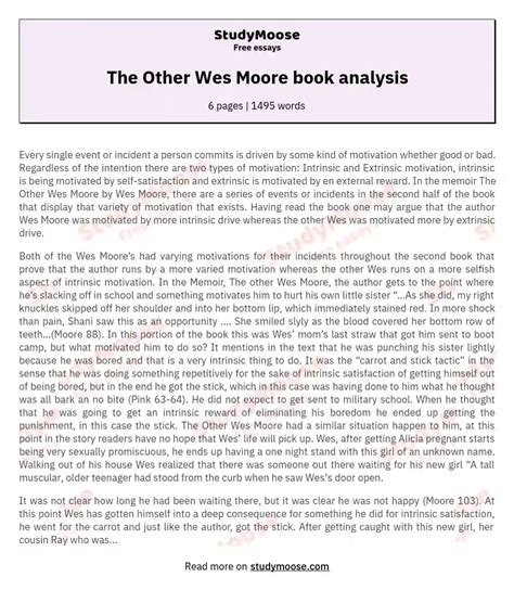Motivation Intrinsic Vs Extrinsic In The Other Wes Moore Free Essay