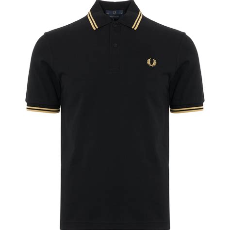 Fred Perry Twin Tipped Polo Shirt Black And Gold M12 157
