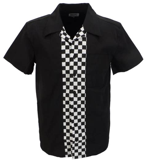 Mens Retro Black And Checkerboard Rockabilly Bowling Shirts Mazeys Uk