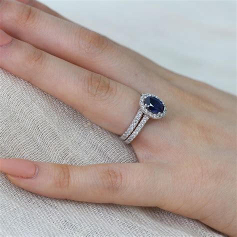 Bridal Set Natural Sapphire Engagement Ring Diamond Wedding Etsy