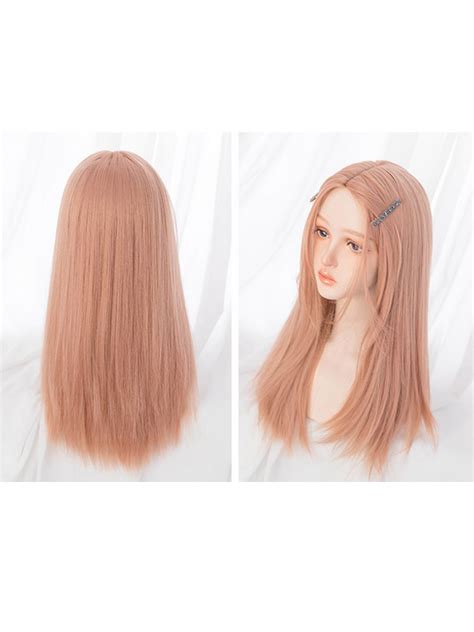Evahair Cute Rose Pink Long Straight Synthetic Wig Home Evahair