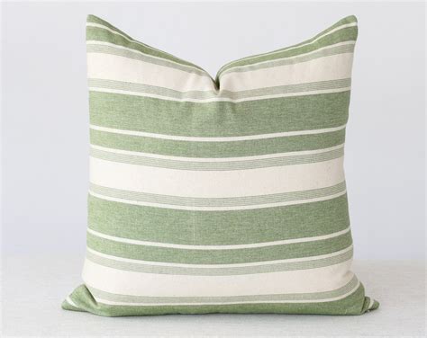 Green Stripe Pillow Cover 20x20 Throw Pillow Covers 18x18 Etsy