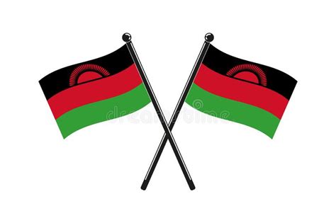 National Flags Of Republic Of Malawi Crossed On The Sticks Stock Vector