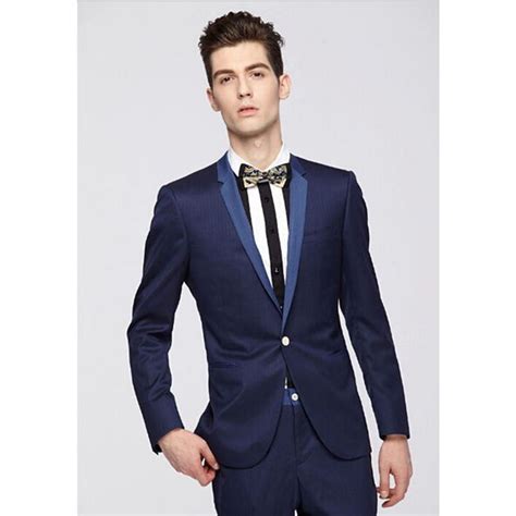 Fashion Small Collar Itlay Navy Blue Men Smoking Suit 2018
